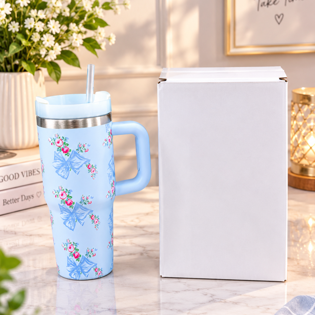 Stanley Style Blue Floral Print Tumbler - Drinkware