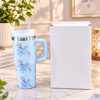 Stanley Style Blue Floral Print Tumbler - Drinkware