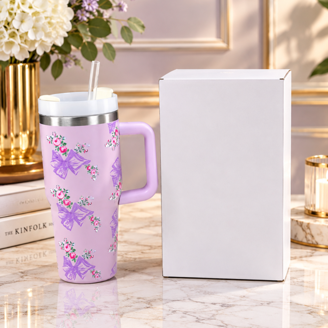 Stanley Style Lavender Floral Print Tumbler - Drinkware