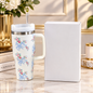 Stanley Style White Floral Print Tumbler - Drinkware