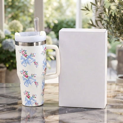 Stanley Style White Floral Print Tumbler - Drinkware