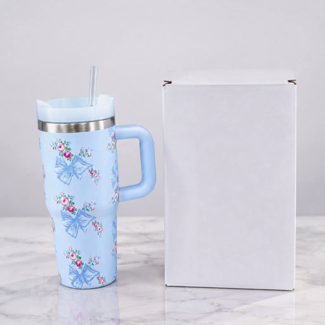 Stanley Style Blue Floral Print Tumbler - Drinkware