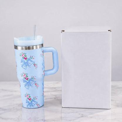 Stanley Style Blue Floral Print Tumbler - Drinkware