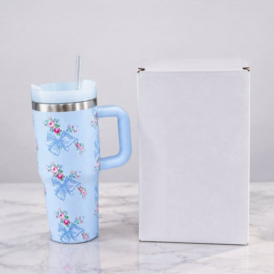 Stanley Style Blue Floral Print Tumbler - Drinkware